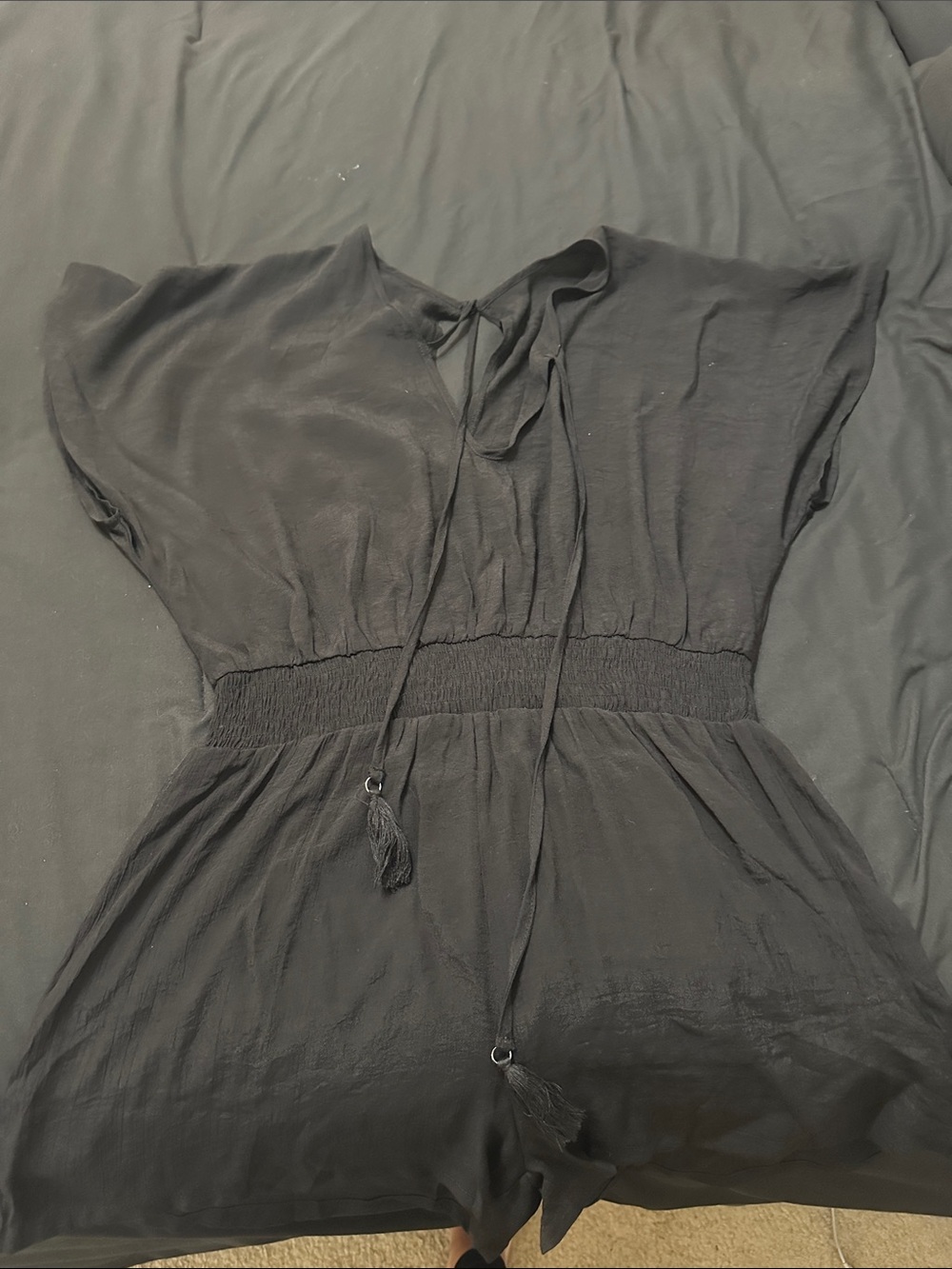 Black Tie-Front Waist Romper